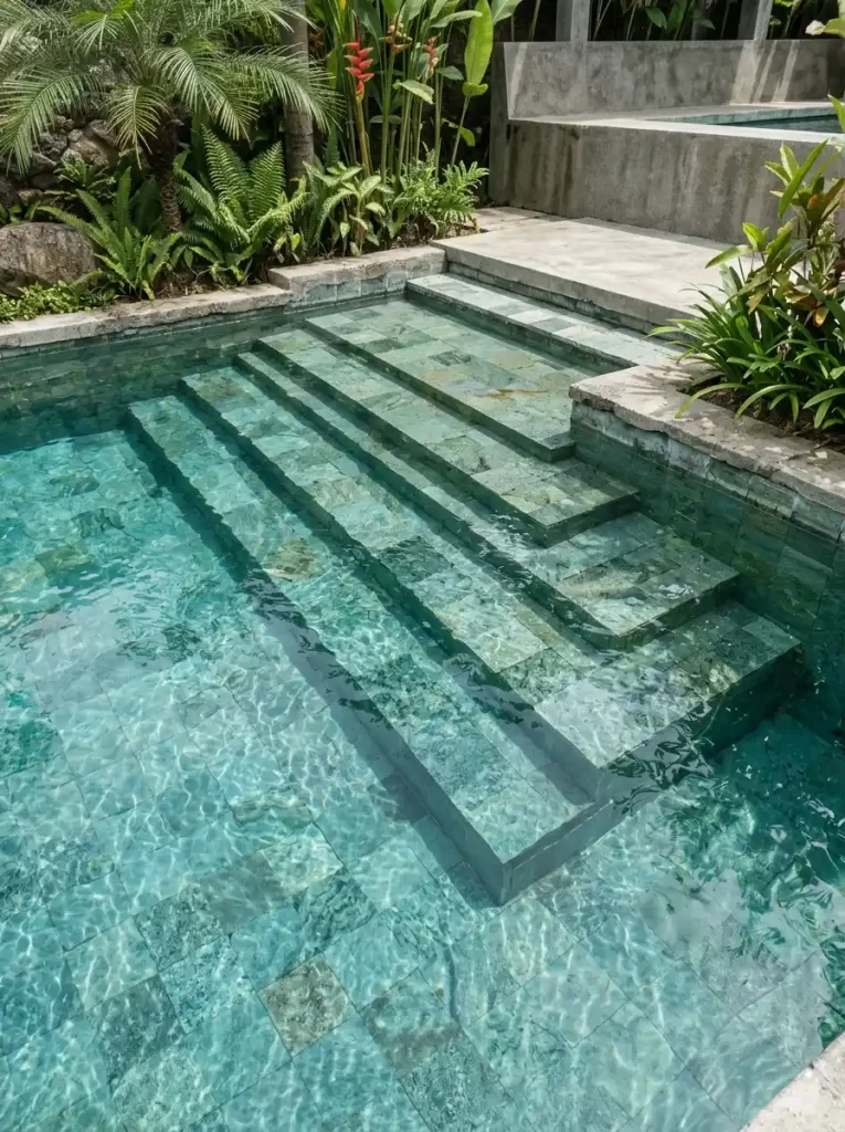 Tangga Beton Menyatu dengan Kolam Renang